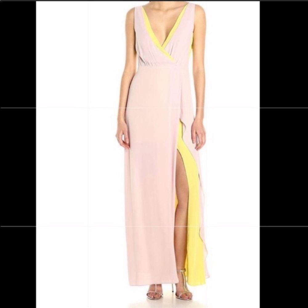 BCBGMaxAzria Blush Pink Maxi Dress with Yellow Trim